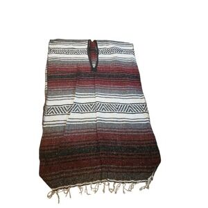 Vintage Striped Baja‎ Blanket Poncho, Mexican Blanket, Festival Serape